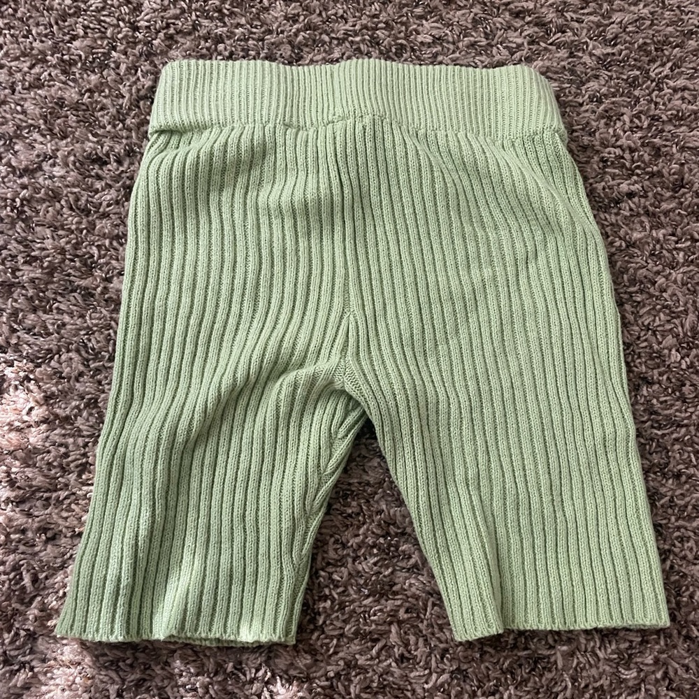 Green knit biker shorts